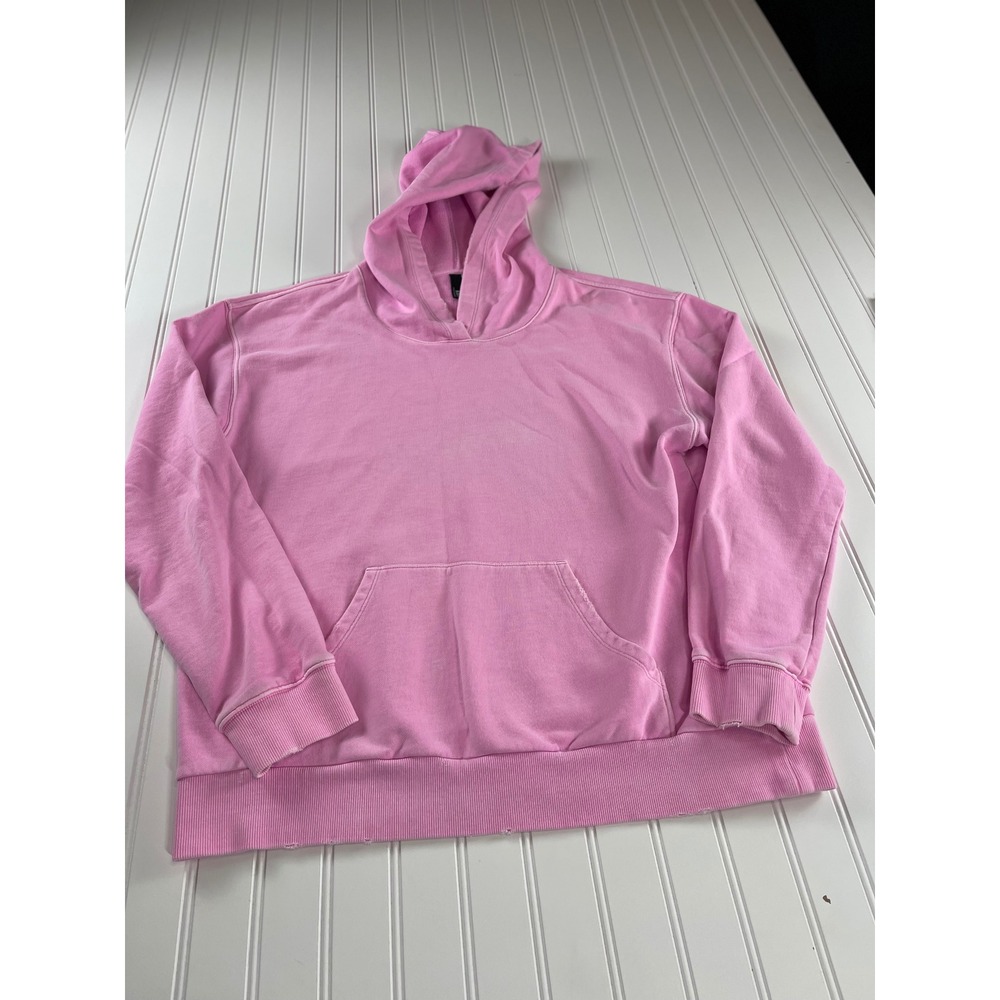Kut from the Kloth Aliena Hoodie Neon Pink Distressed Cotton Pullover Large - Picture 2 of 10